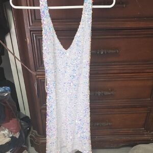 B Darlin White Sequin Backless Dress